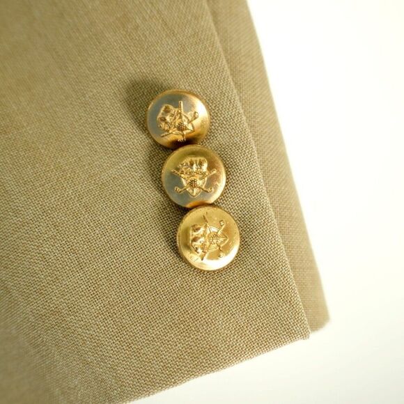 Jack Nicklaus Tournament Tan‎ Basket Weave Wool Tan 2 Gold Button Blazer 44L - Picture 3 of 13